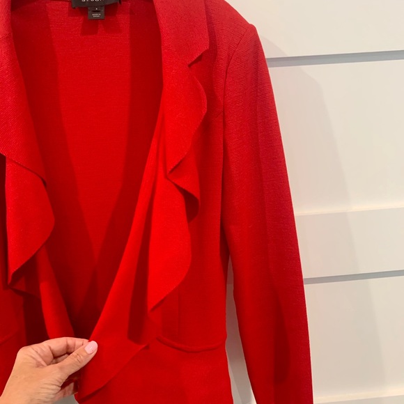 ST. JOHN - Lady in Red! Waterfall Cardigan - Size 8 - Picture 7 of 8